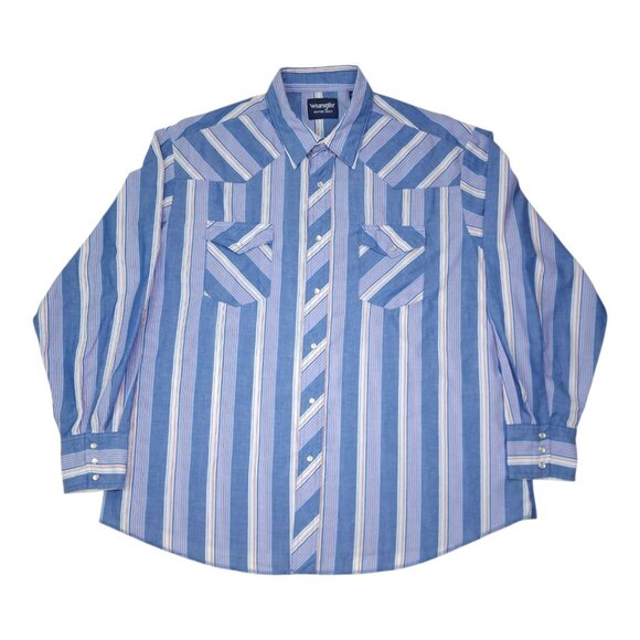 Wrangler Mens Western Pearl Snap Shirt XXL Blue Striped Long Sleeve Contrast - Picture 1 of 11